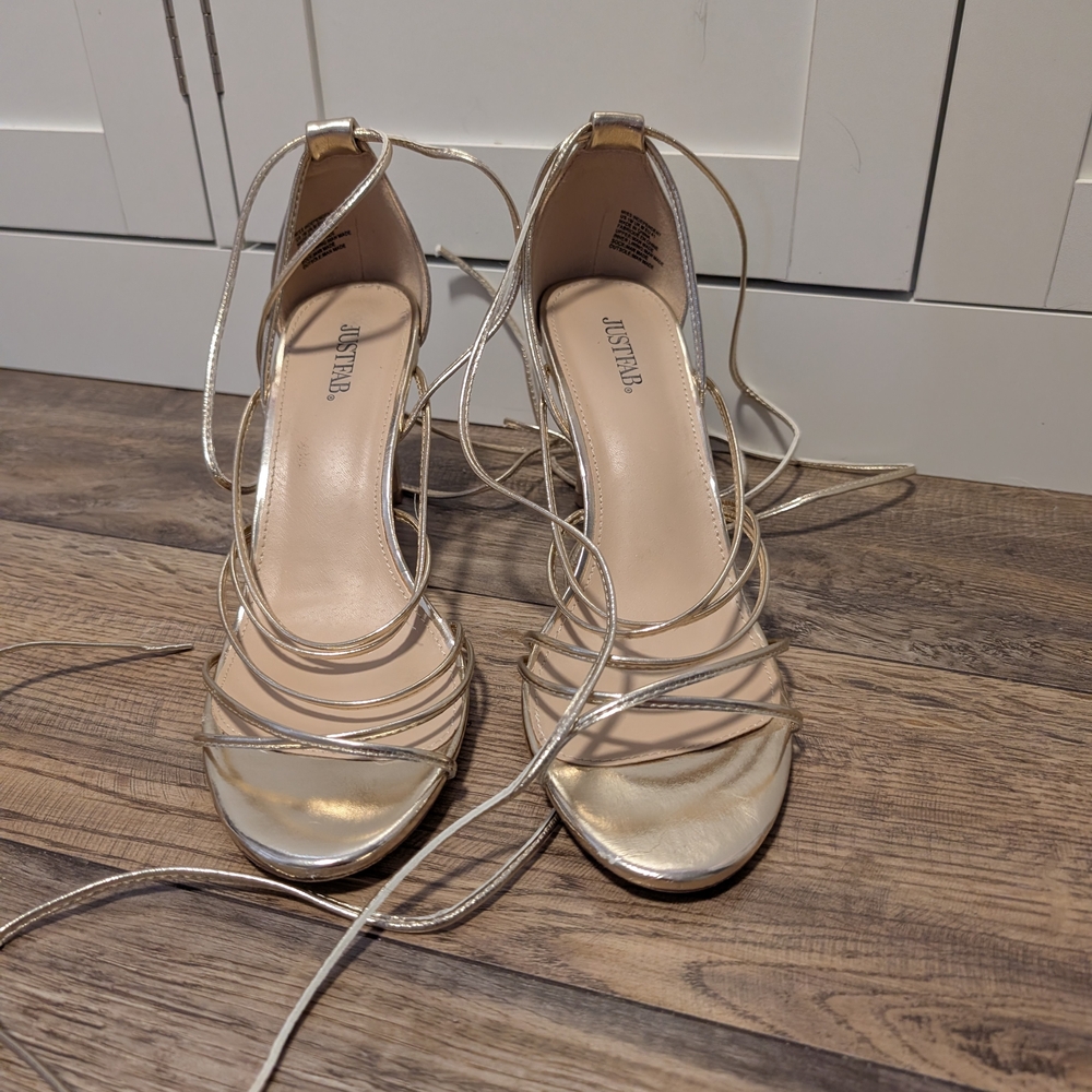 JustFab Gold Strappy Heels